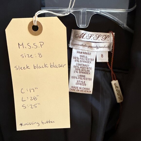 NWT M.S.S.P. Elegant Black Blazer with Satin Lapel Size 8 - Picture 5 of 5